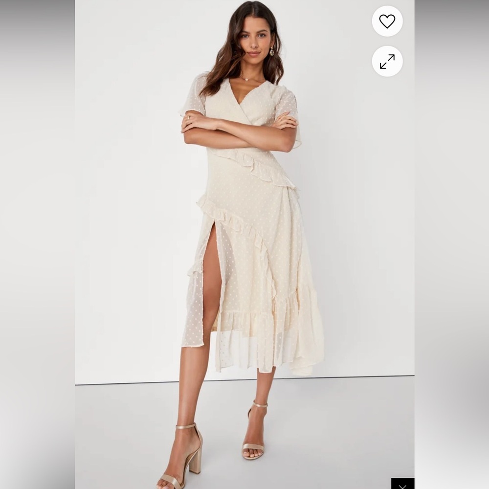 Lulus Next to You Cream Swiss Dot Ruffled Midi Dress